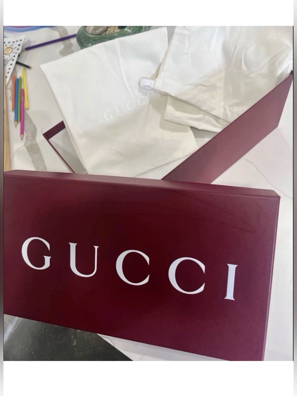 Gucci Authentic Empty Shoe Box Set W/ 2 New Dust Bags Red Burgundy Mens Sneakers